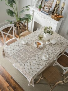 1入組花朵印花鏤空桌布 - 米色 - 查看 5