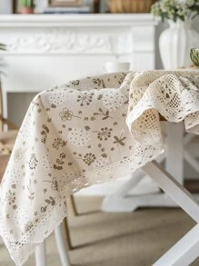 1入組花朵印花鏤空桌布 - 米色 - 查看 6