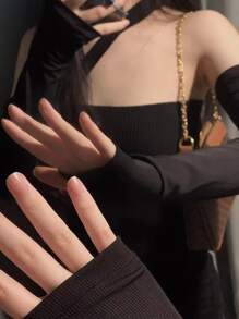 Solid Fingerless Gloves Halloween Wedding - Black - View 3