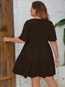 EMERY ROSE Plus Ruffle Hem Smock Dress - Chocolate Brown - View 2