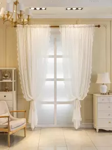 蕾絲刺繡單片窗簾 - 白色 - 查看 5