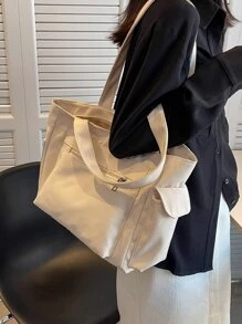 Túi đeo vai màu trơn có nhiều ngăn, dung tích lớn, thiết kế thời trang và đơn giản, thích hợp để đi làm, du lịch, mua sắm và túi xách tay Túi đi học, ba lô đi học, dung tích lớn, di động, có hộp đựng bút chì, thích hợp cho nữ sinh viên đại học, hoàn hảo cho ngày trở lại trường, ngày đầu tiên đến trường, đại học, trung học cơ sở, trung học phổ thông, kỳ nghỉ, mua sắm - Màu be - Xem 5