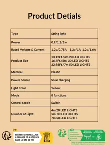 1入組20/30/50LED 4/5/7M球形設計太陽能燈串 - 黃色 - 查看 4