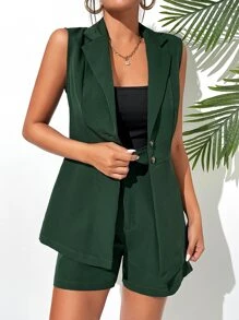 BizChic 西裝領馬甲西裝外套和短褲工作服 - 墨綠色 - 查看 3