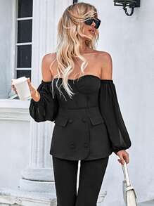 SHEIN Unity Top bustier de hombros descubiertos con diseño de solapa - Negro - Ver 8