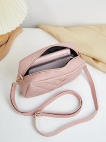 Fashionable New Quilted Diamond Pattern Crossbody Shoulder Bag, Mini Small Handbag For Women - Pink - View 4