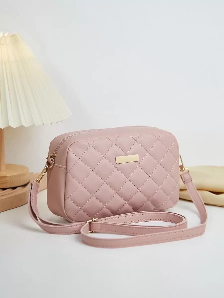 Fashionable New Quilted Diamond Pattern Crossbody Shoulder Bag, Mini Small Handbag For Women - Pink - View 1