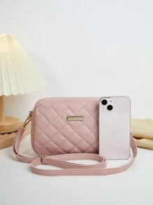 Fashionable New Quilted Diamond Pattern Crossbody Shoulder Bag, Mini Small Handbag For Women - Pink - View 5