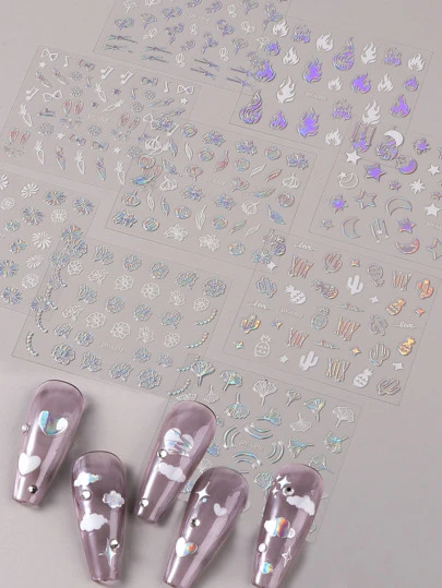 FULL BEAUTY 30张花朵星星图案美甲贴纸
