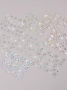 FULL BEAUTY 30张花朵星星图案美甲贴纸 - 銀色 - 查看 3