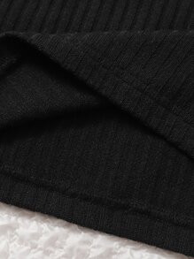 Muchica Letter Embroidery Rib-knit Bodycon Dress - Black - View 6