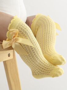 Toddler Girls Bow Decor Over The Knee Socks - Yellow - View 3