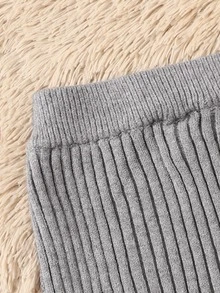 Girls Button Side Split Hem Knit Skirt - Grey - View 3