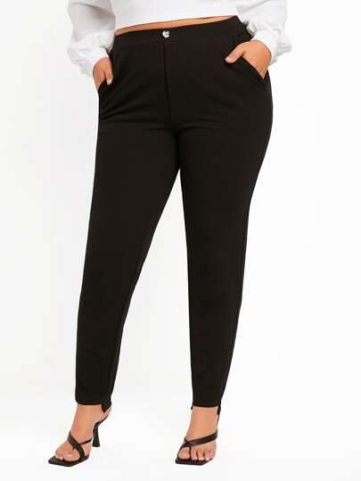 SHEIN Essnce Plus Solid Slant Pocket Pants