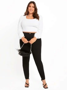 SHEIN Essnce 大碼素色斜口袋長褲