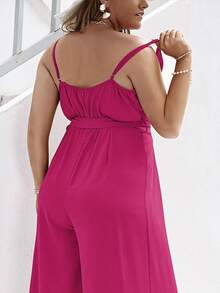 Simplee Jumpsuits Plus Size Thắt lưng Chia Trọn gói Dây kéo màu trơn Boho - Màu Hồng Tươi - Xem 2