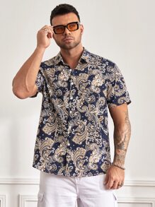 Manfinity RSRT Men Plus Scroll Print Shirt - Multicolor - View 1