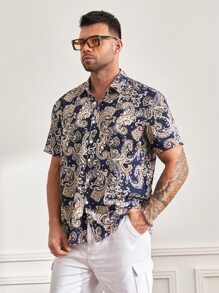 Manfinity RSRT Men Plus Scroll Print Shirt - Multicolor - View 3