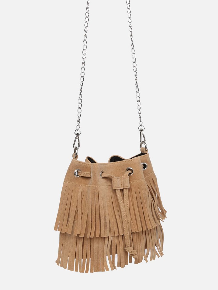Mini Suedette Fringe Trim Bucket Bag | SHEIN USA