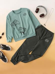 SHEIN Boys Cartoon Graphic Pullover & Trousers - Multicolor - View 1