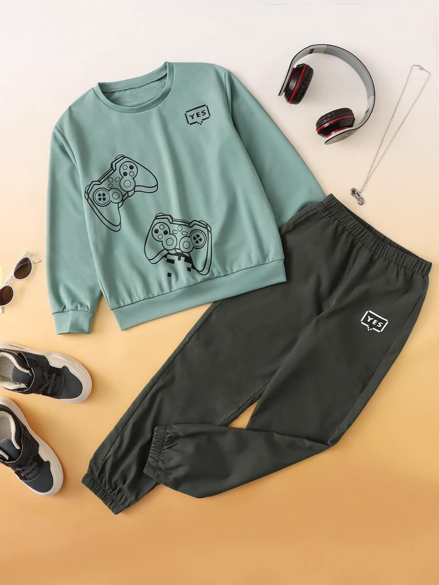 SHEIN Boys Cartoon Graphic Pullover & Trousers - Multicolor - View 1