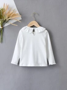 SHEIN Niñas Camiseta ribete con fruncido tejido de canalé - Blanco - Ver 2