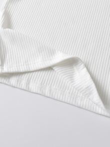 SHEIN Niñas Camiseta ribete con fruncido tejido de canalé - Blanco - Ver 4