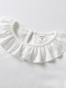 SHEIN Niñas Camiseta ribete con fruncido tejido de canalé - Blanco - Ver 7