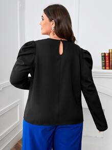 Plus Pearl Beaded Gigot Sleeve Pearls Blouse - Black - View 4