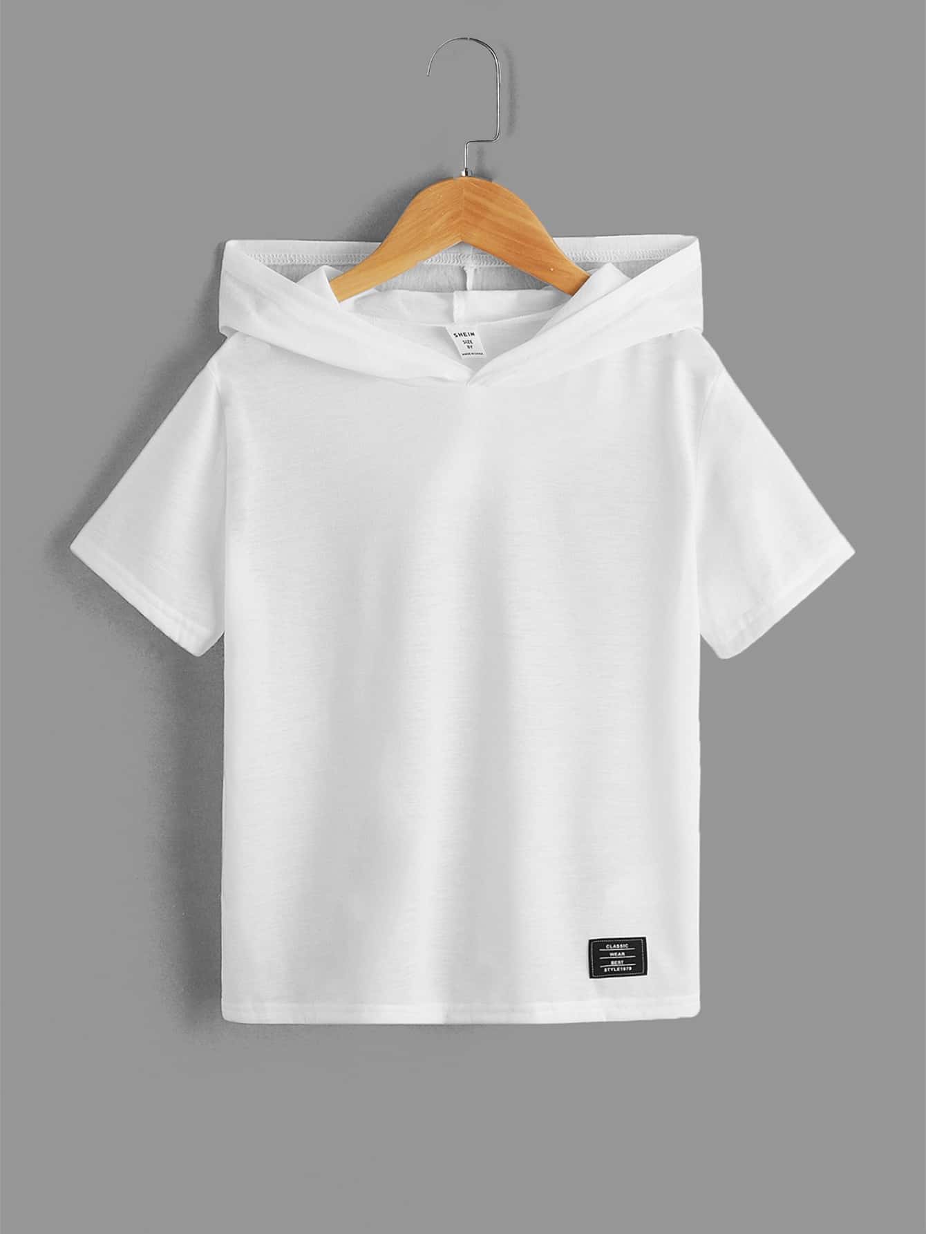 SHEIN Tween Boys' Casual Simple Comfortable Hooded T-Shirt With Letter Patch, Suitable For Daily Summer Wear