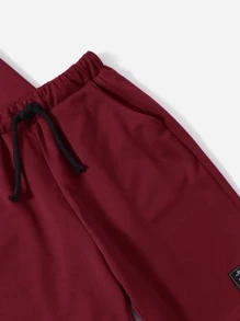 SHEIN Niños Camiseta de hombros caídos & de cintura con cordón Shorts con cadena Collar - Burdeos - Ver 3