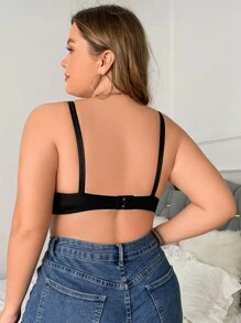 Plus Floral Lace Bow Detail Underwire Bra - Black - View 2