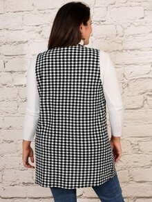 EMERY ROSE Plus Gingham Print Open Front Vest Coat