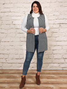 EMERY ROSE Plus Gingham Print Open Front Vest Coat
