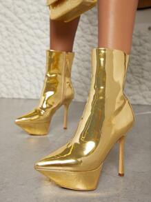 Giày bốt Nữ Thời trang màu trơn Dây kéo bên Hấp dẫn - Vàng - Xem 4