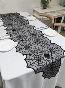 1pc Spider Web Design Table Runner, Modern Polyester Kitchen Table Runner For Home - Black - View 1