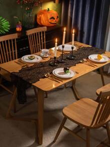 1pc Spider Web Design Table Runner, Modern Polyester Kitchen Table Runner For Home - Black - View 2