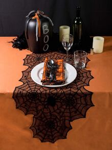 1pc Spider Web Design Table Runner, Modern Polyester Kitchen Table Runner For Home - Black - View 4