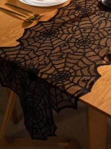 1pc Spider Web Design Table Runner, Modern Polyester Kitchen Table Runner For Home - Black - View 5