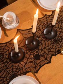 1pc Spider Web Design Table Runner, Modern Polyester Kitchen Table Runner For Home - Black - View 6