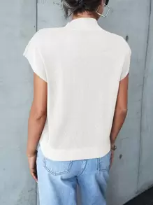 SHEIN Frenchy High Neck Batwing Sleeve Knit Top White Summer White Casual - White - View 2