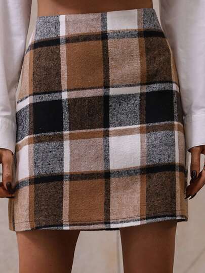 High Waist Plaid Print Skirt