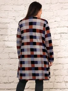 EMERY ROSE Plus Plaid Open Front Coat - Multicolor - View 2
