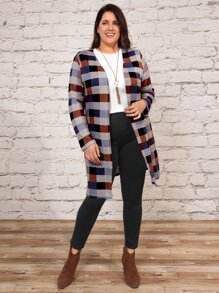 EMERY ROSE Plus Plaid Open Front Coat - Multicolor - View 5