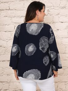 EMERY ROSE 大碼前紐扣圖案印花襯衫 - 藏蓝色 - 查看 2