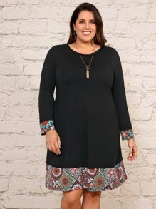 EMERY ROSE Plus Floral Print Dress - Black - View 1