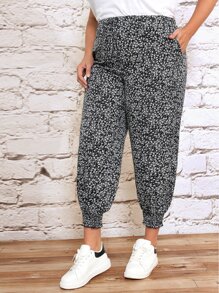 EMERY ROSE Pantalones con estampado floral con bolsillo oblicuo - Blanco y Negro - Ver 5