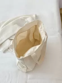 Bolsa de compras con estampado de letra con bolsillo delantero - Beis - Ver 3