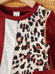 SHEIN 小女童豹紋印花拼接連衣裙 - 彩色 - 查看 4