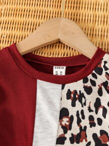 SHEIN 小女童豹紋印花拼接連衣裙 - 彩色 - 查看 6